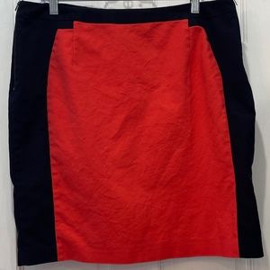 Worthington Navy And Orange Colorblock Lined Side Zip Petite Skirt Size 16P